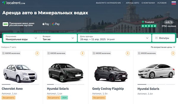 доехать из аэропорта Минеральные Воды до Ессентуки на арендованном автомобиле